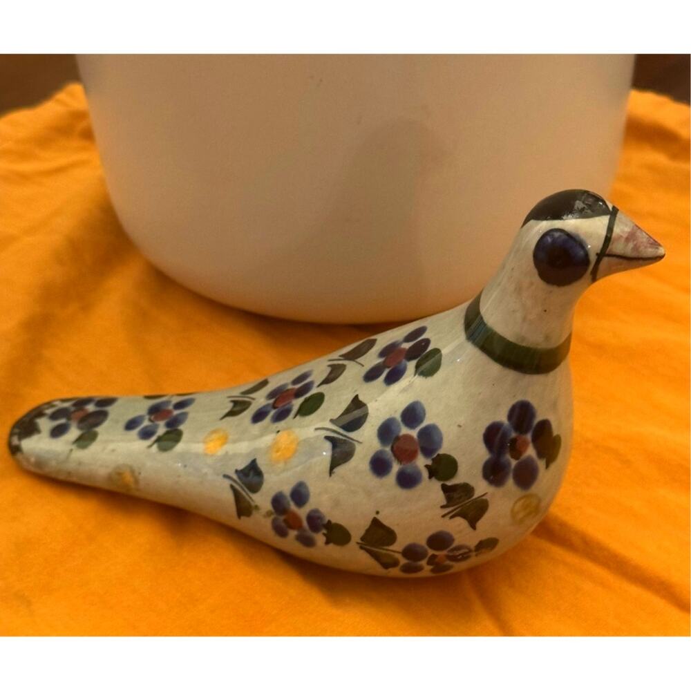 Vintage 70's Tonala Mexican Pottery Bird Dove Figurine Hand Painted Folk Art 8"